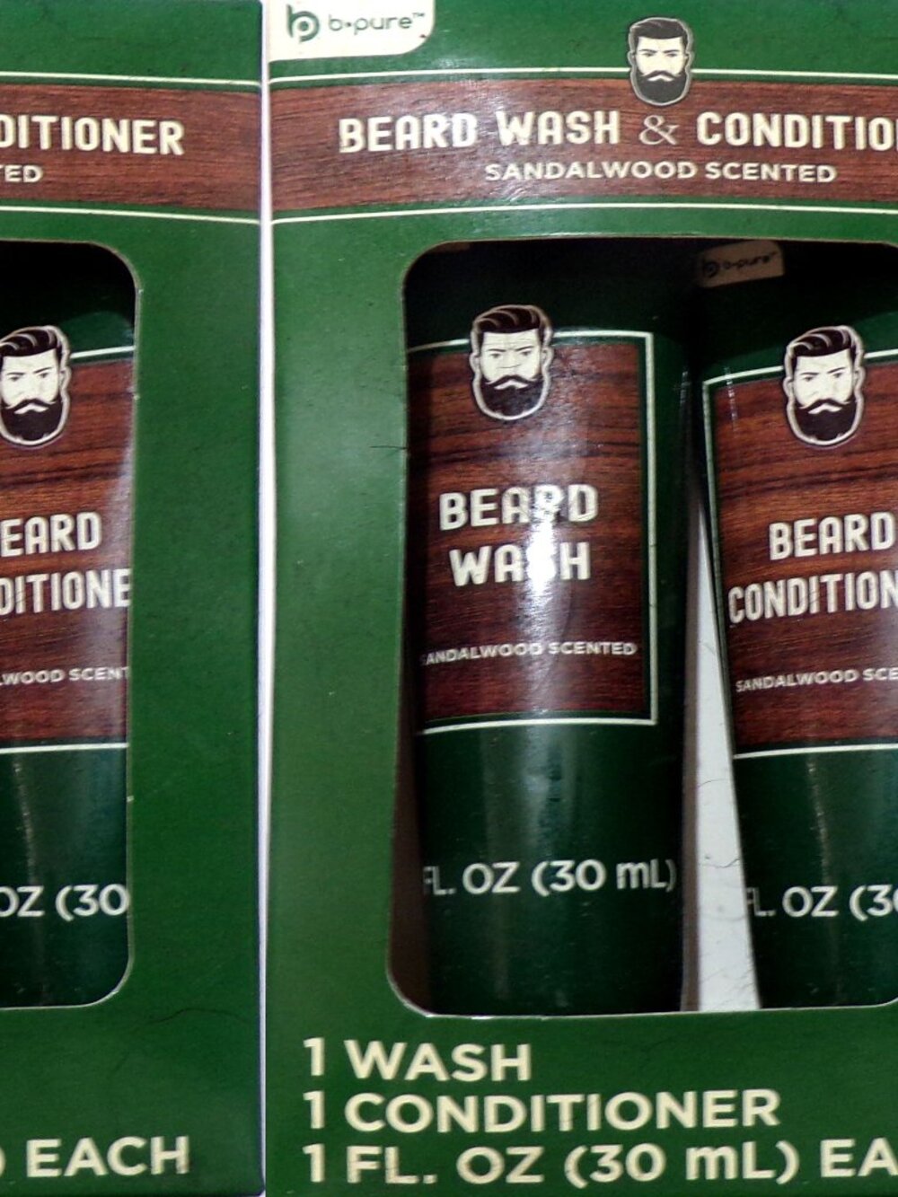 B-Pure Sandalwood Scented Beard Wash & Conditioner Set (2-Pack / 2 Tubes
